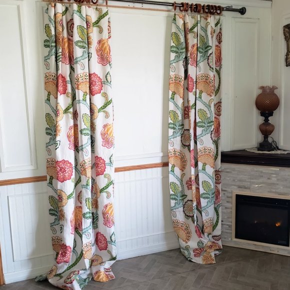 Custom Linen CurtIns 94W x 86L Jacobean Print Floral Cotton Lined - Picture 11 of 14